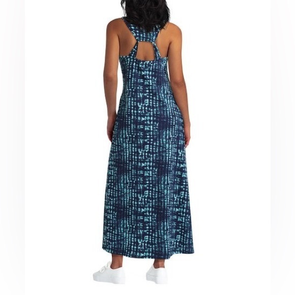 HALSTON STUDIO NAVY BLUE ORGANIC COTTON MAXI FLARE DRESS SIZE Small - Picture 2 of 3